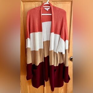 Time and Tru Multicolor Striped Cardigan Sweater Cotton Blend Knit XL 16-18 Cozy
